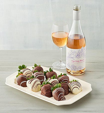 Gourmet Drizzled Strawberries with Spring-Label Rosé